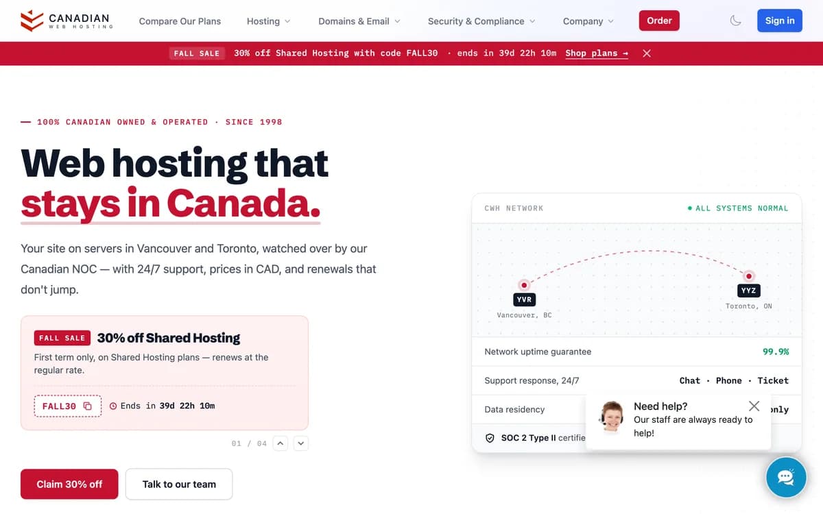 The Canadian Web Hosting homepage