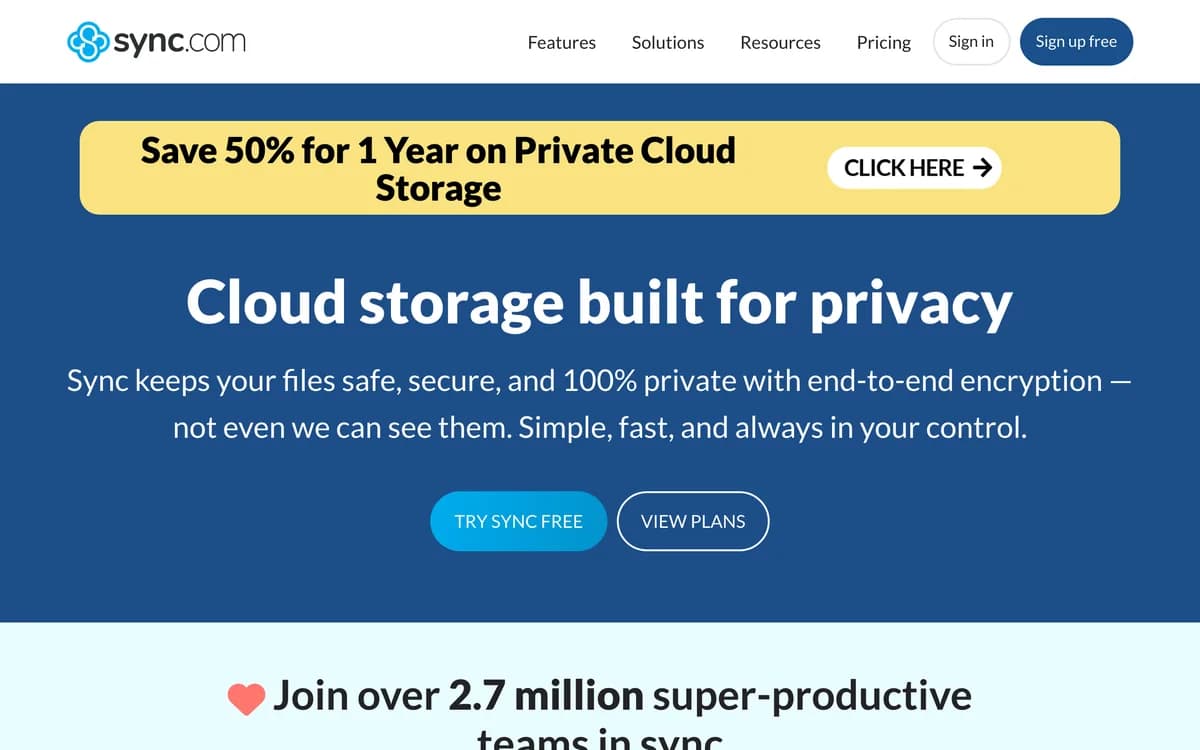 The Sync homepage